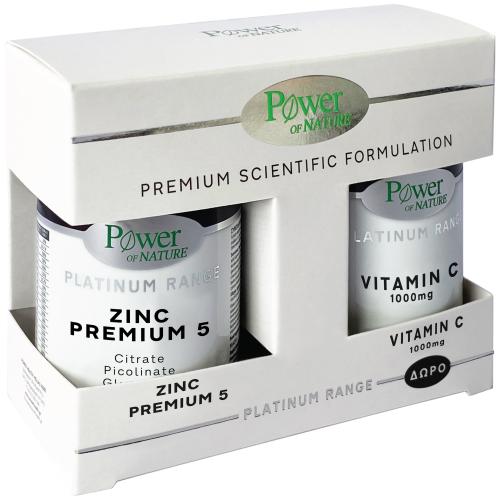Power of Nature Πακέτο Προσφοράς Platinum Range Zinc Premium 5, 30caps & Δώρο Vitamin C 1000mg 20tabs